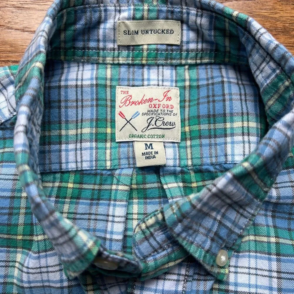 Plaid Broken In Oxford Slim Untucked Blue Green J.Crew Men's Medium